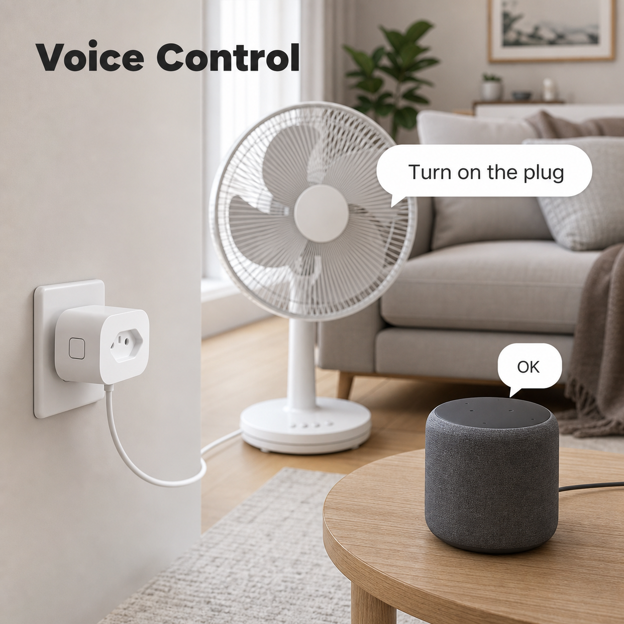 Generic voice control scene with Brazil Type N smart plug and fan