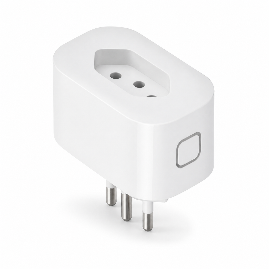 Prise connectée Wi-Fi 10A format Brésil sur fond blanc studio
