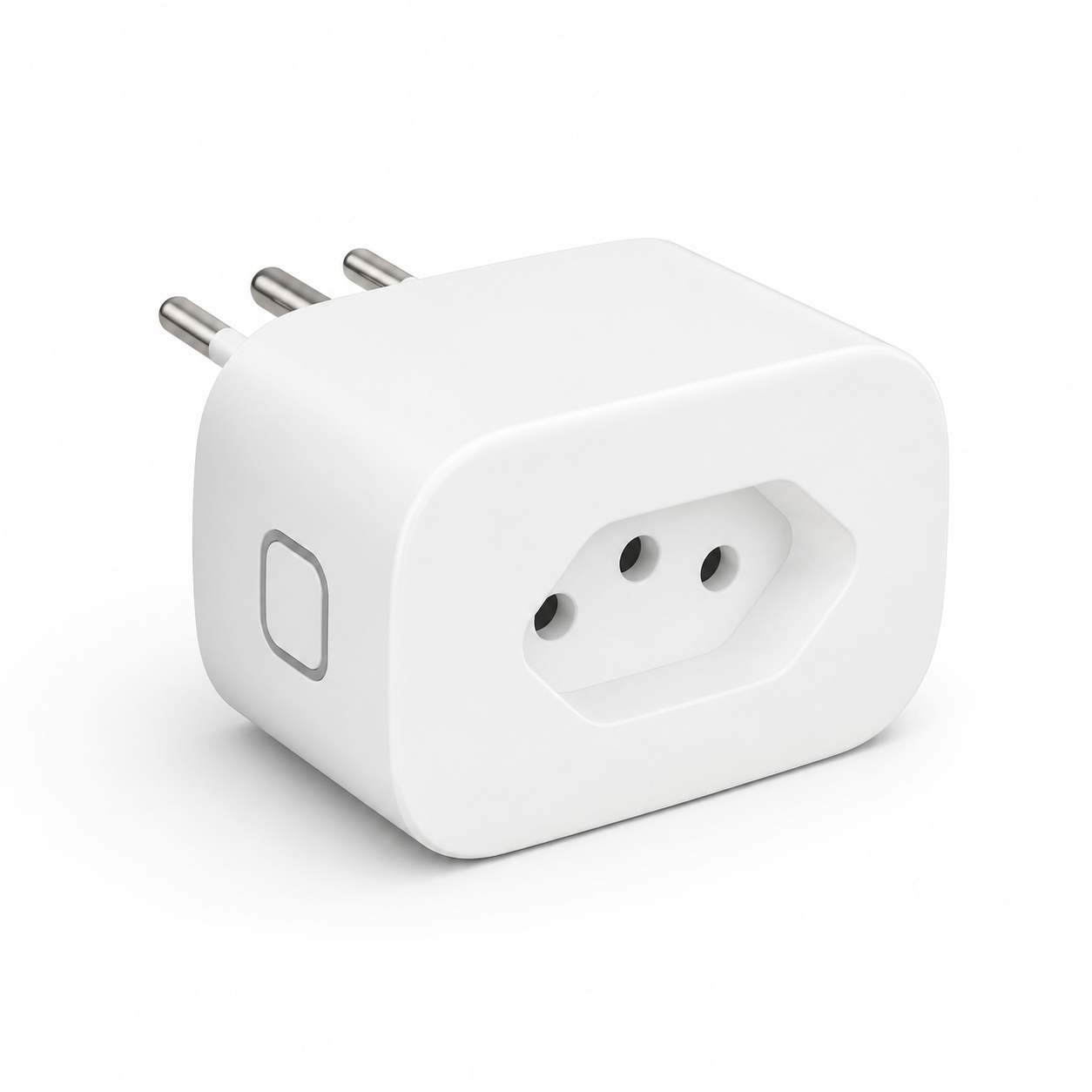 Prise connectée Wi-Fi 16A format Brésil sur fond blanc studio