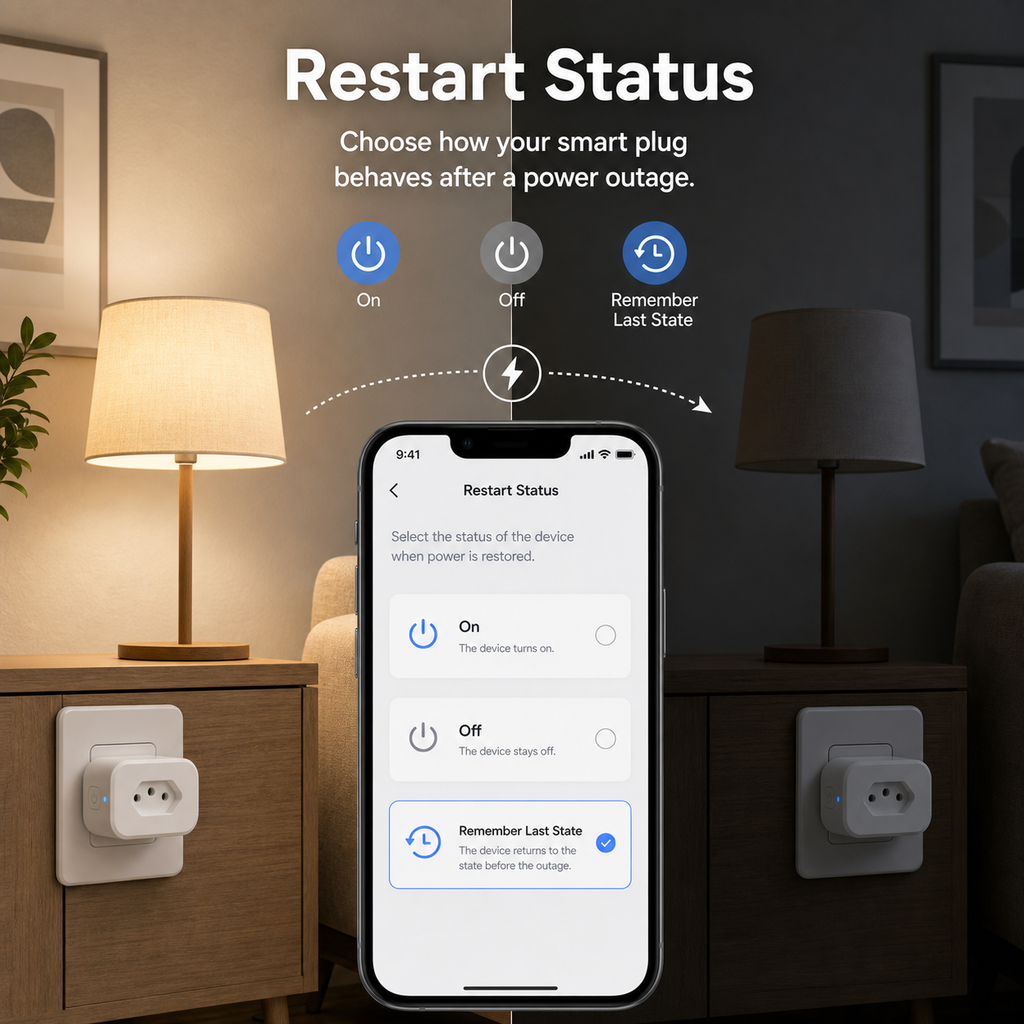 Restart status memory settings for Brazil Type N smart plug