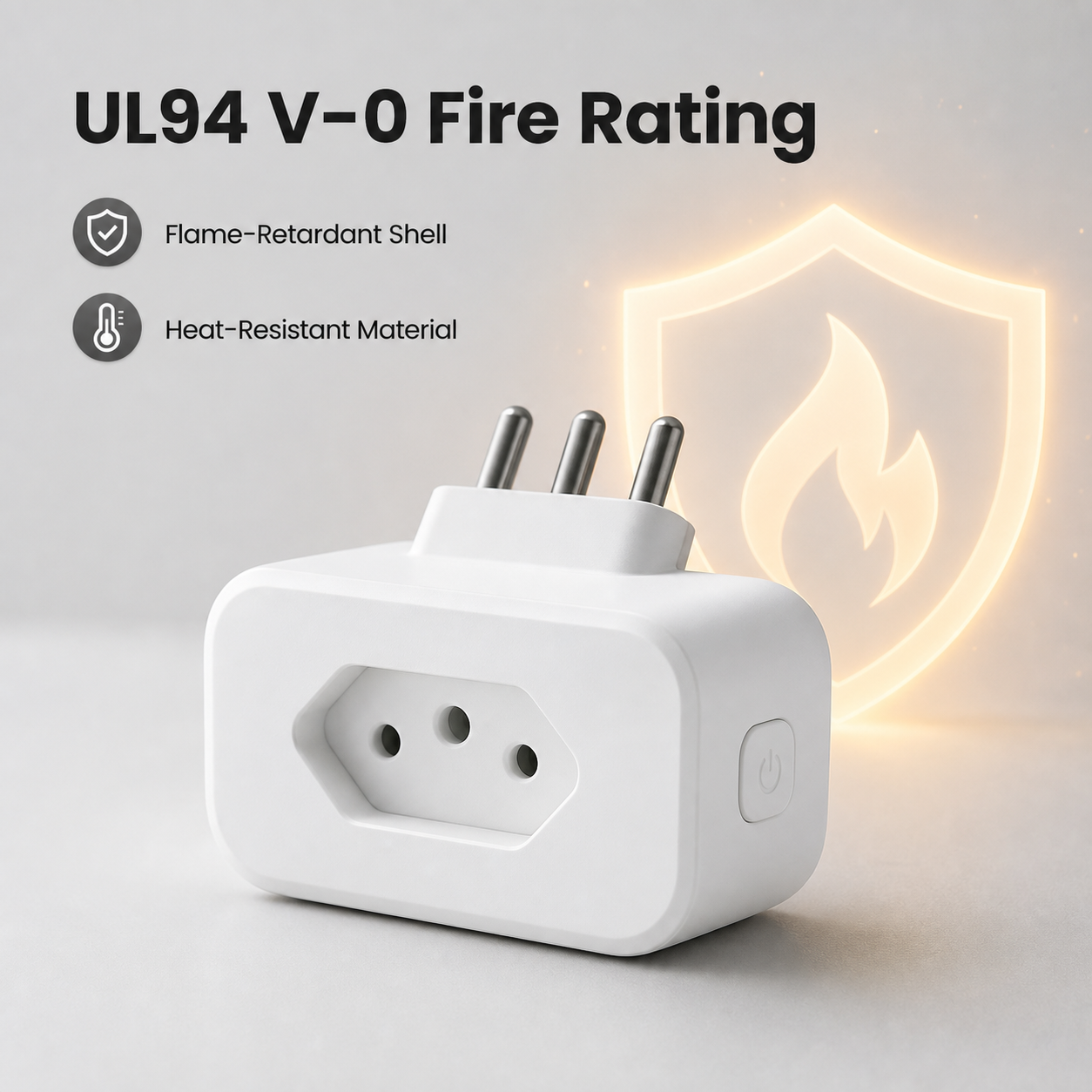 UL94 V-0 fire rating image for Brazil Type N smart plug shell