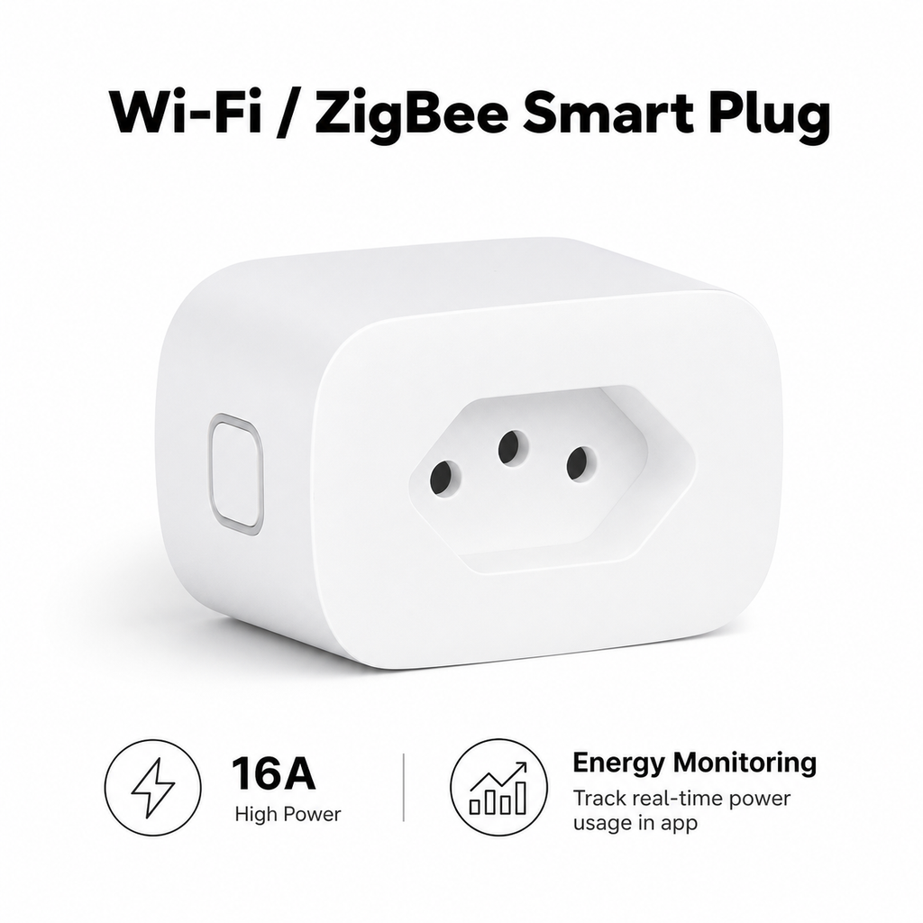 Studio packshot of Brazil Type N Wi-Fi and ZigBee smart plug 16A