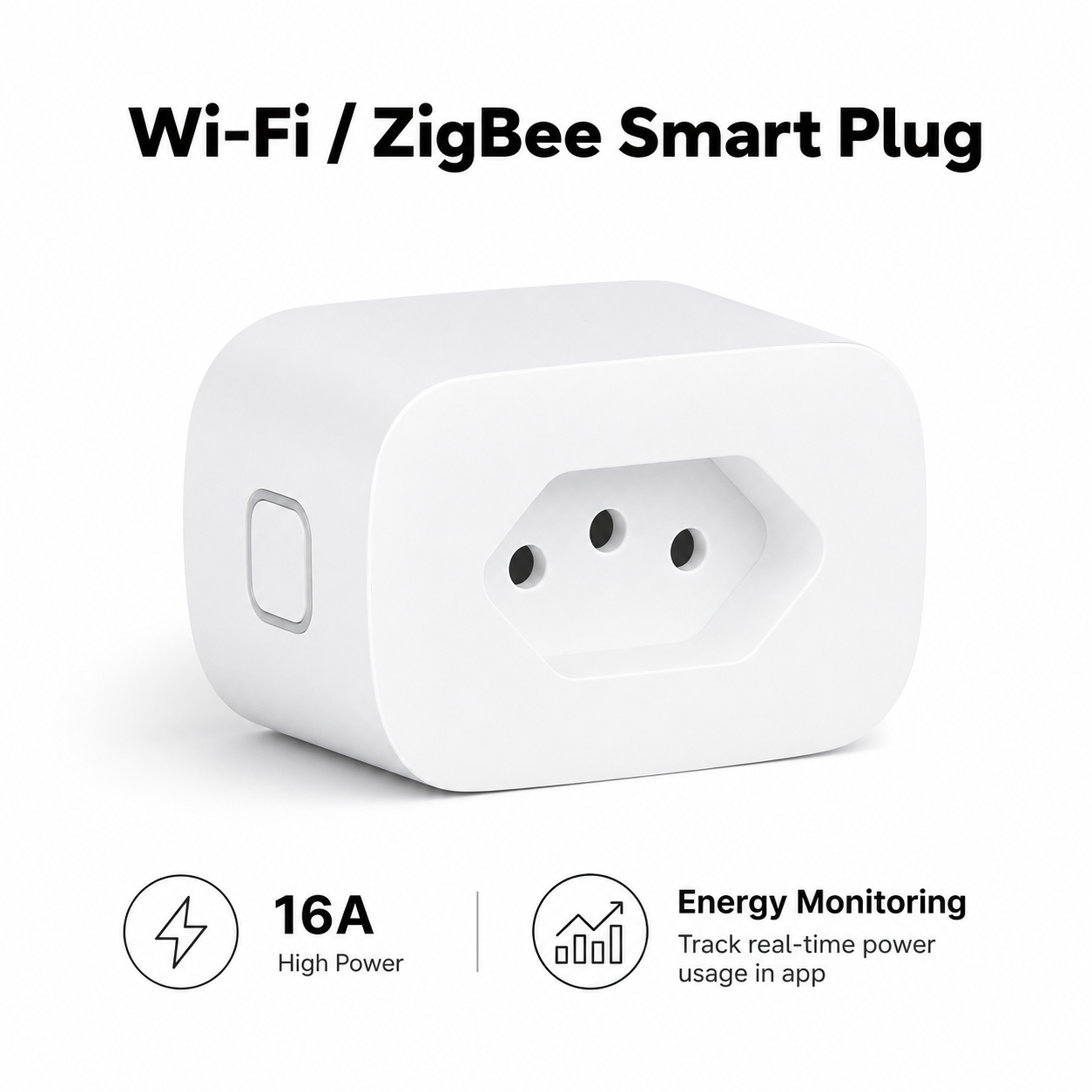 Studio packshot of Brazil Type N Wi-Fi and ZigBee smart plug 16A