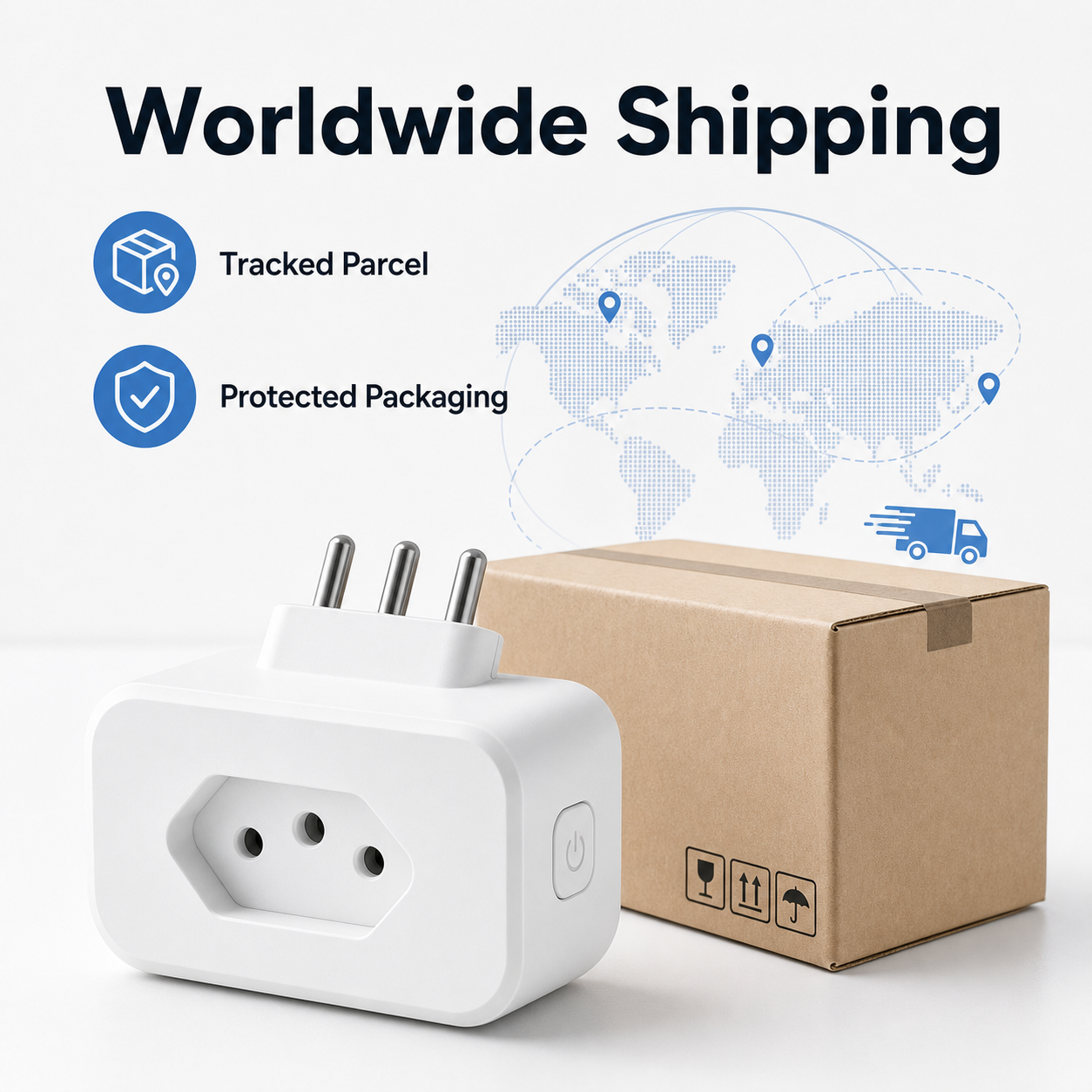 Worldwide shipping and tracked parcel image for Brazil Type N smart plug