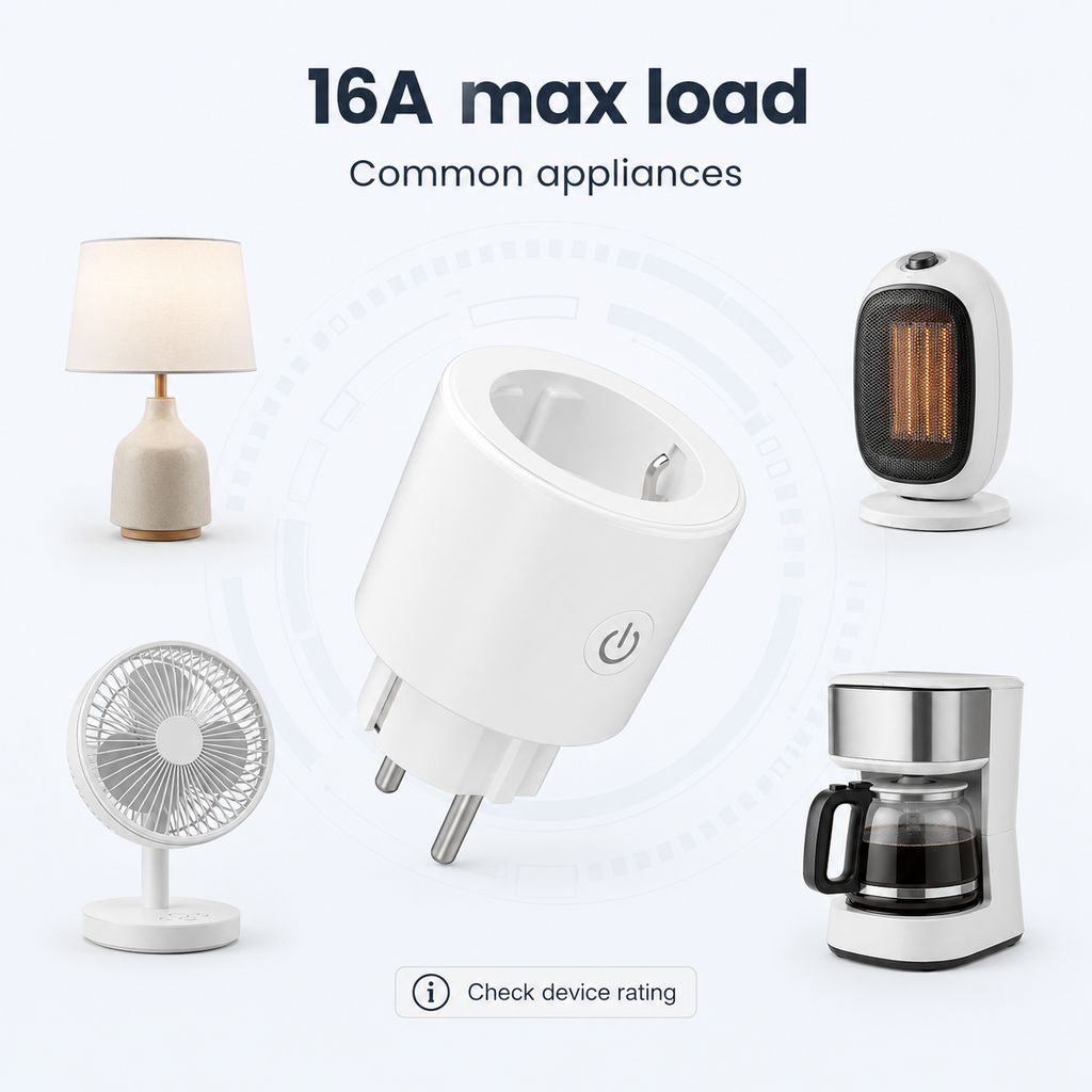 16A maximum load appliance compatibility for smart plug