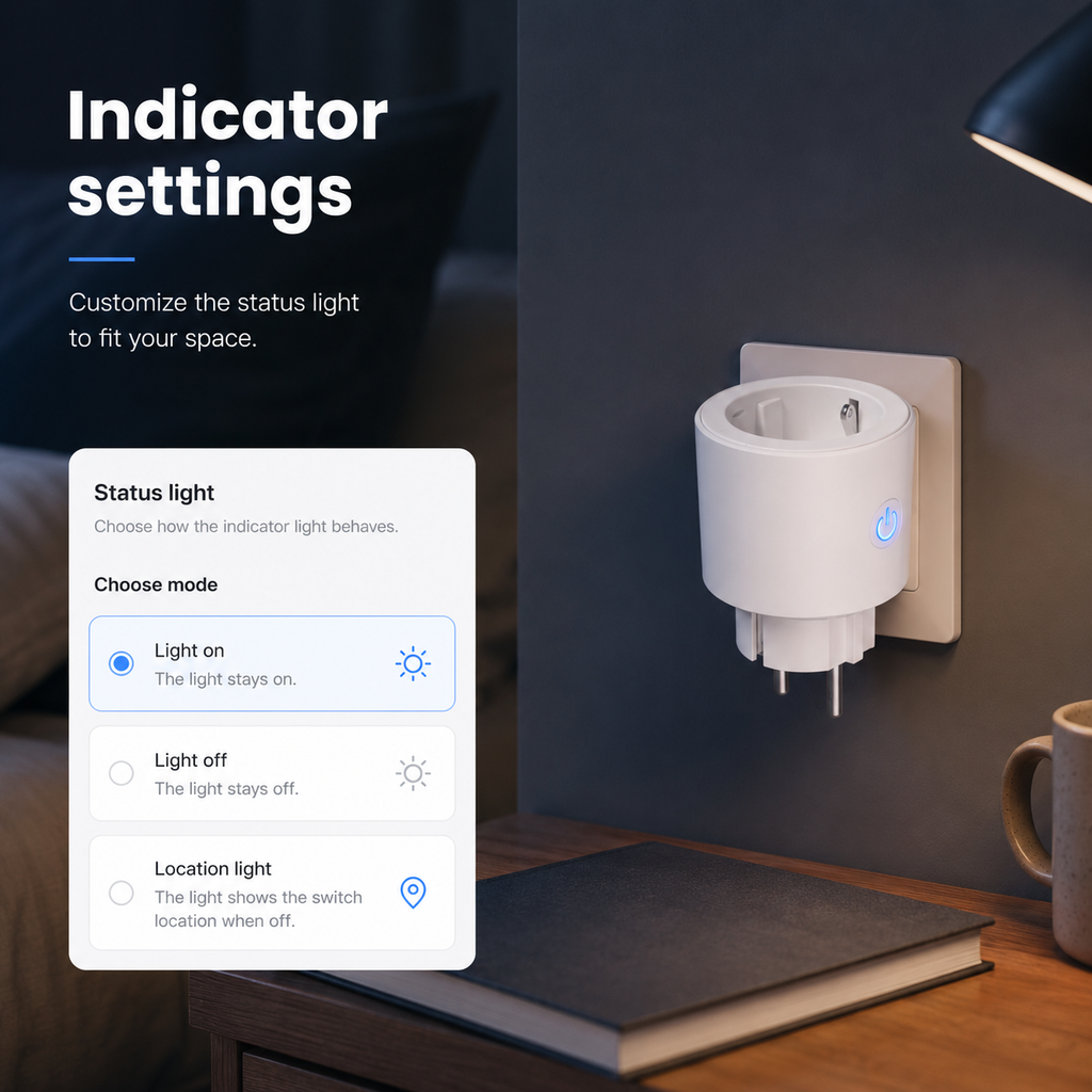 Indicator light settings for Matter smart plug