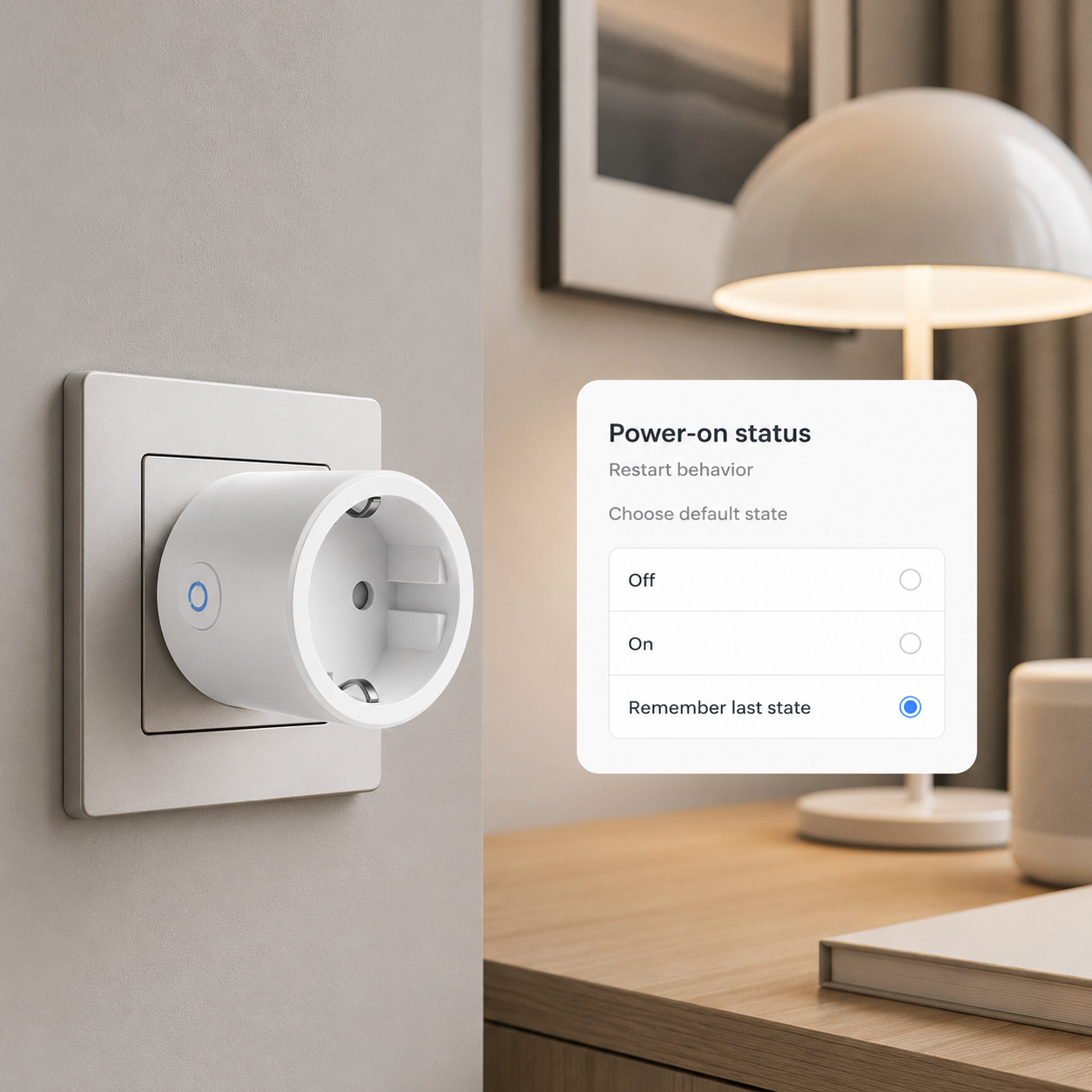 Power-on restart status settings for Matter smart plug