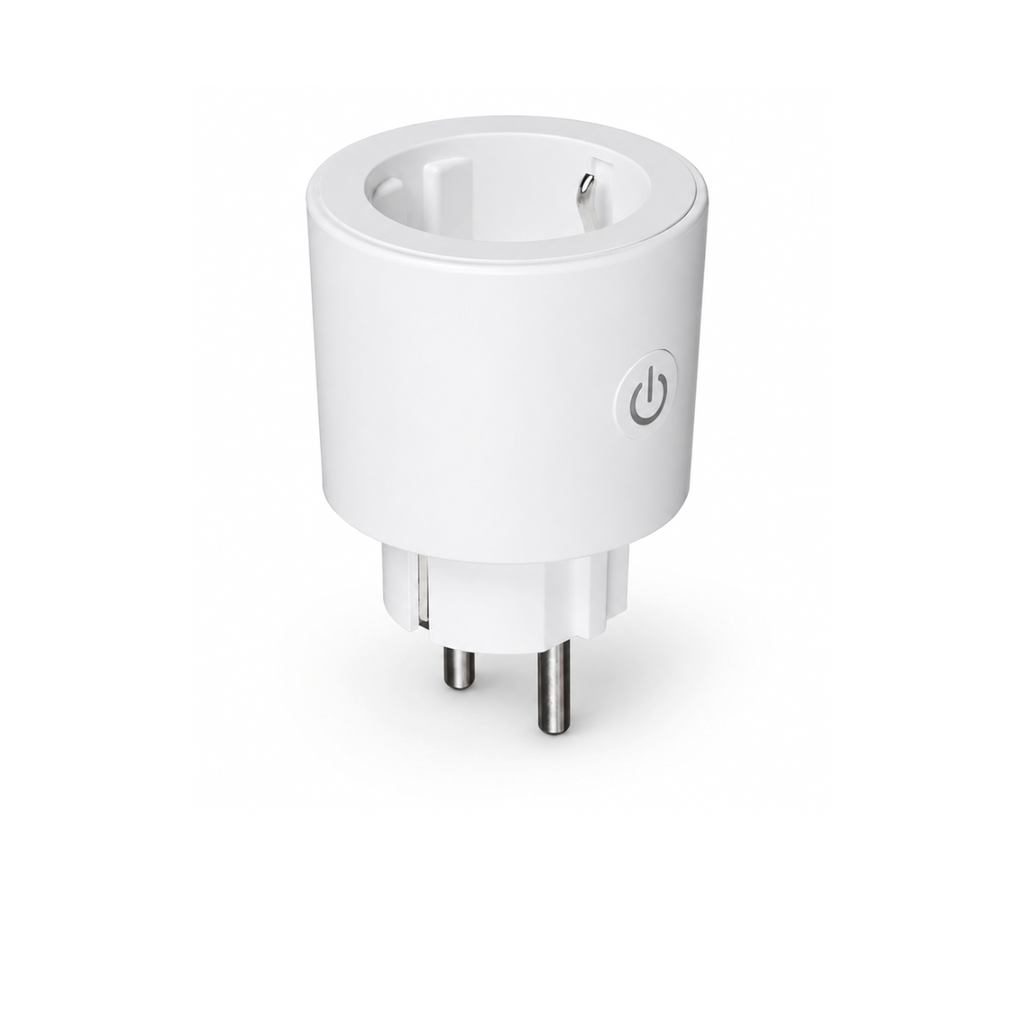 Prise connectée NéoPlug Matter Comfort Wi-Fi Matter 16A sur fond blanc