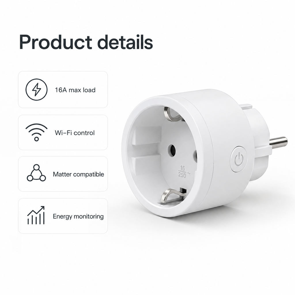 Product details and specifications for Matter 16A smart plug
