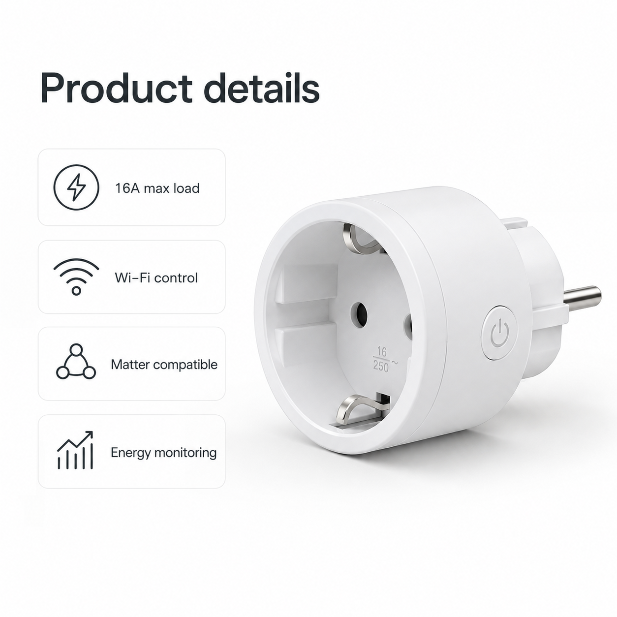 Product details and specifications for Matter 16A smart plug