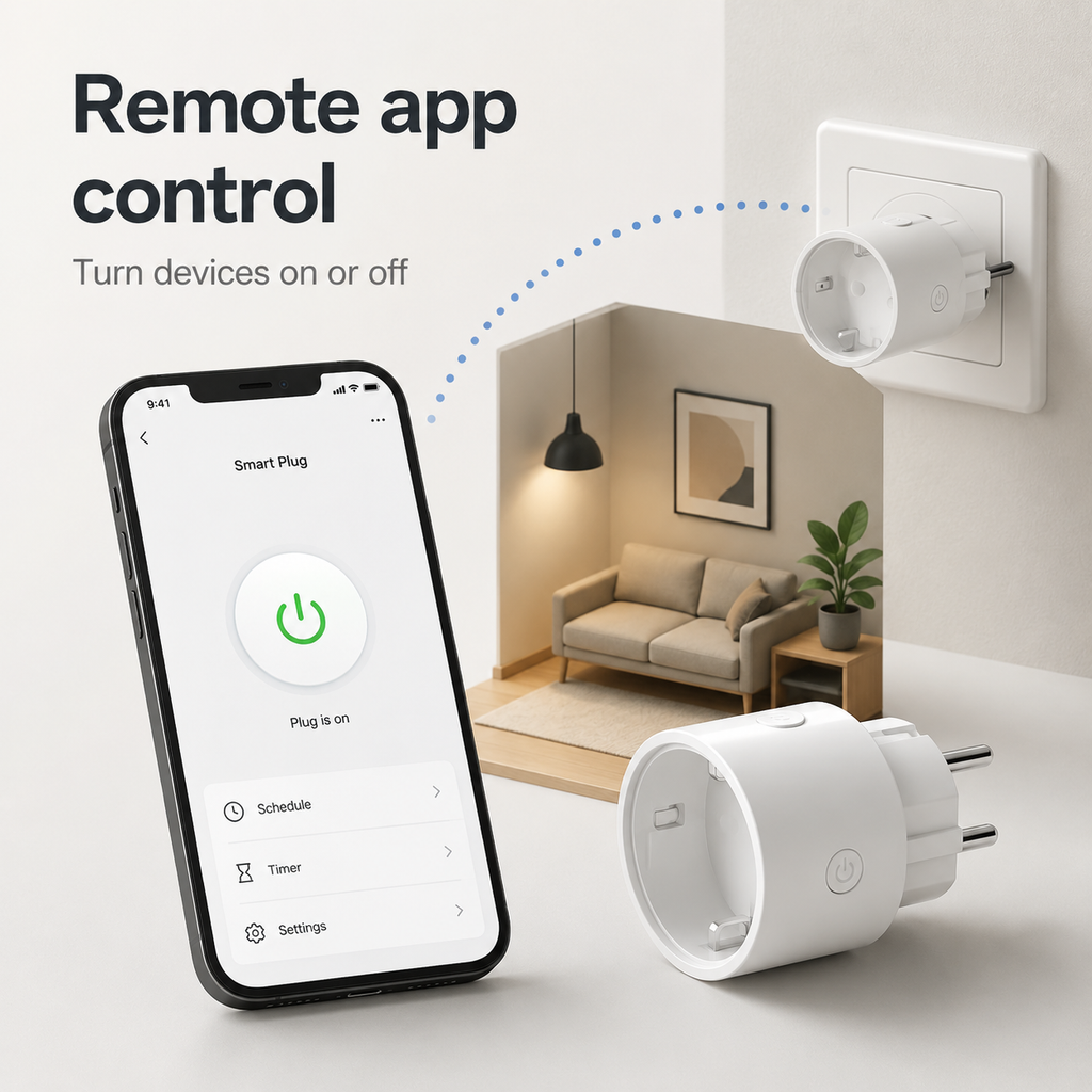 Smart plug remote app control in a modern home scene
