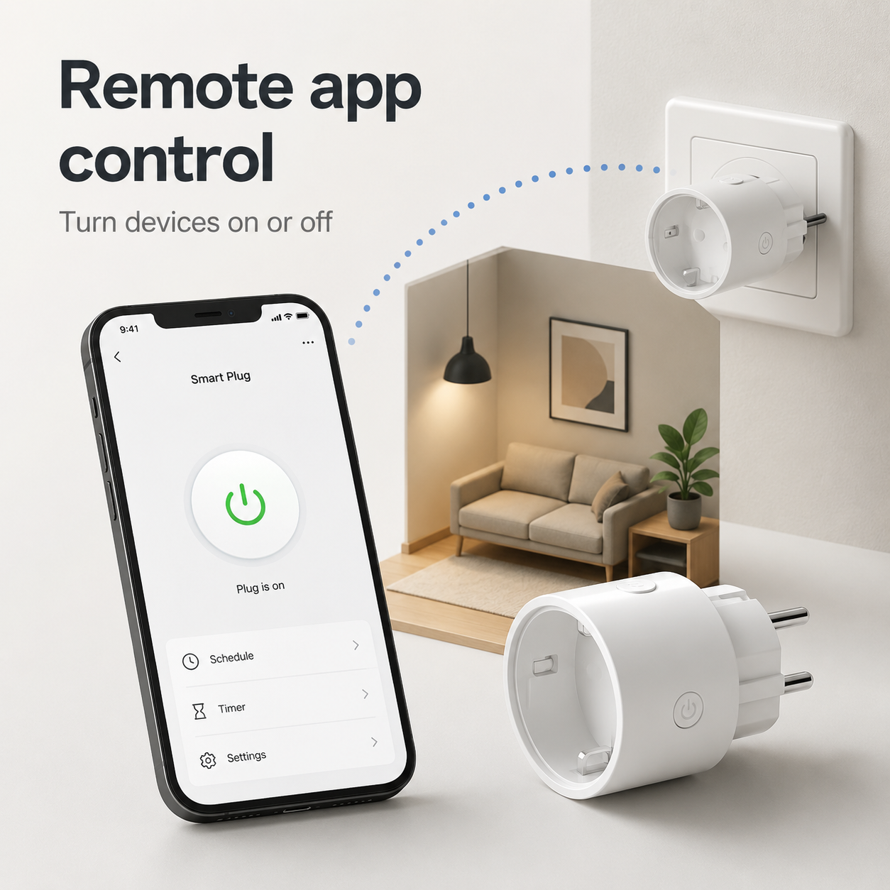 Smart plug remote app control in a modern home scene