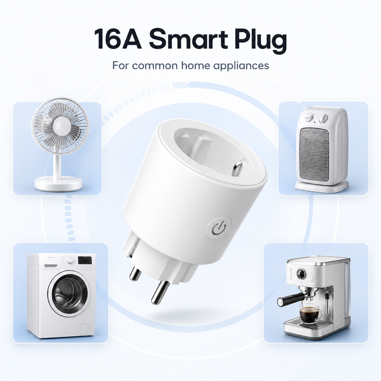 16A smart plug visual for common home appliances