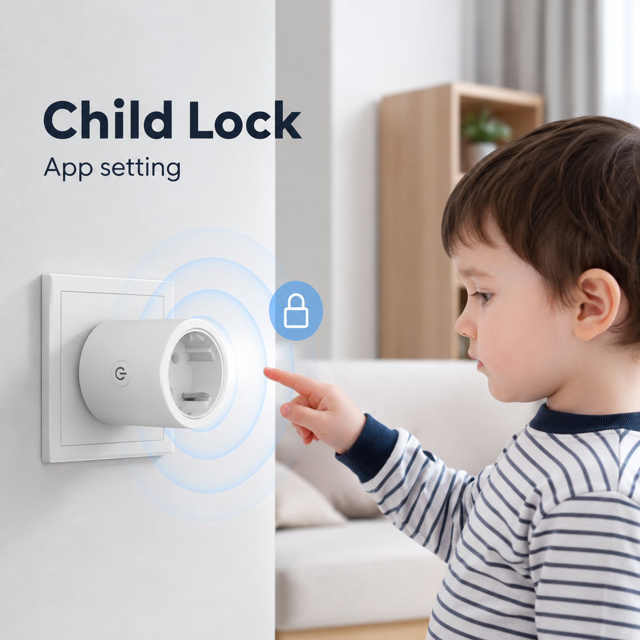 Child lock app setting visual for Matter Wi-Fi smart plug