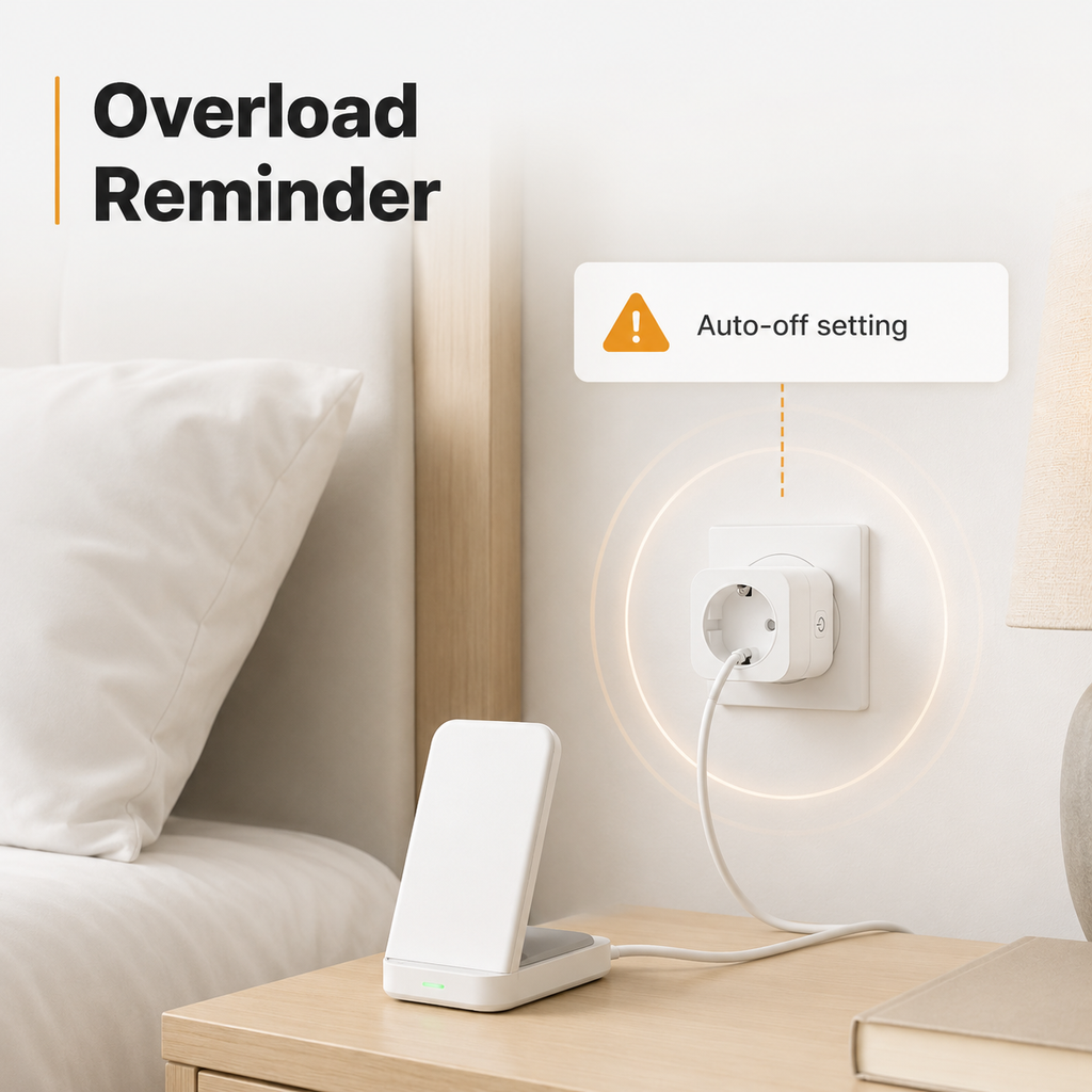 Overload reminder and auto-off setting visual for smart plug