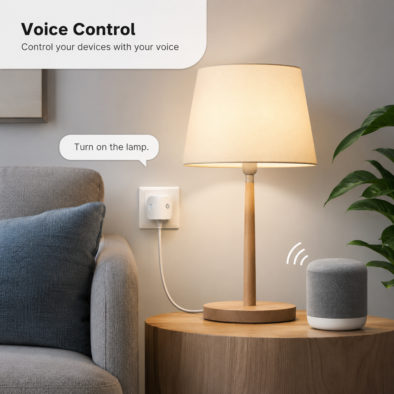 Voice control lifestyle scene for a Matter Wi-Fi smart plug