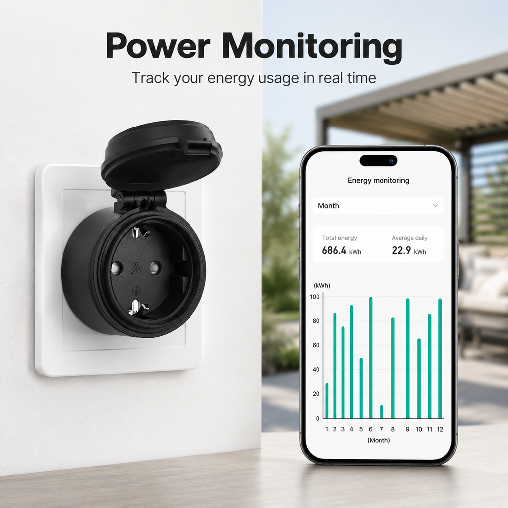 Energy monitoring dashboard visual for outdoor WiFi smart plug