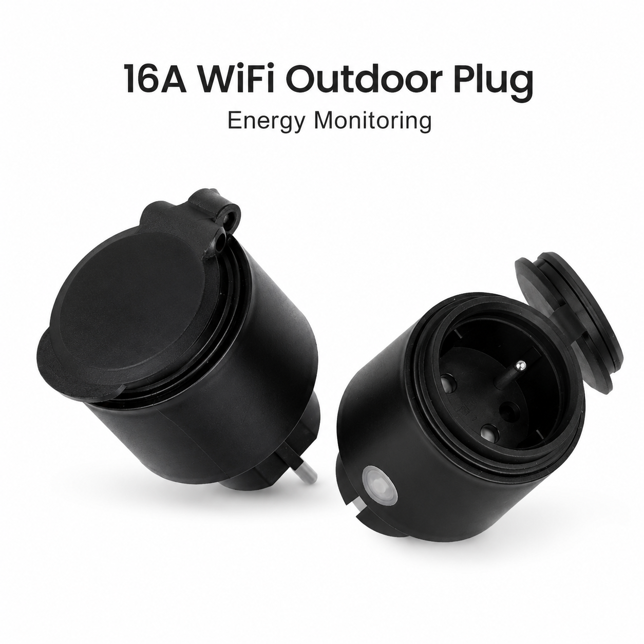 Studio packshot of black 16A WiFi outdoor smart plug