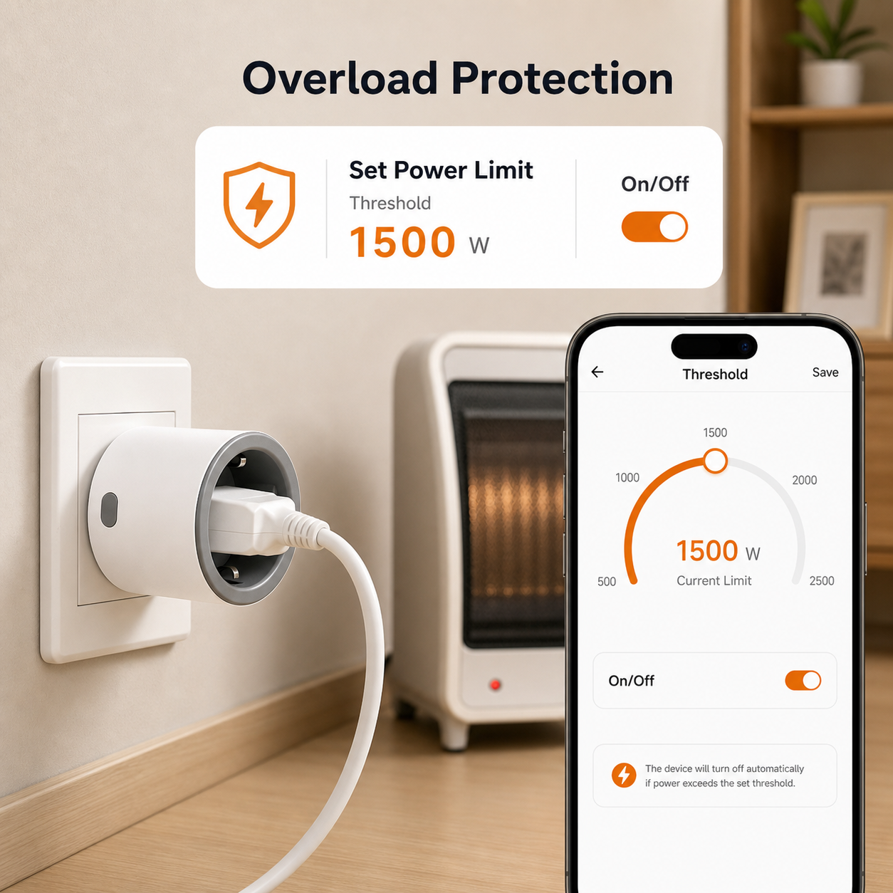 Overload protection threshold setting for Type F smart plug