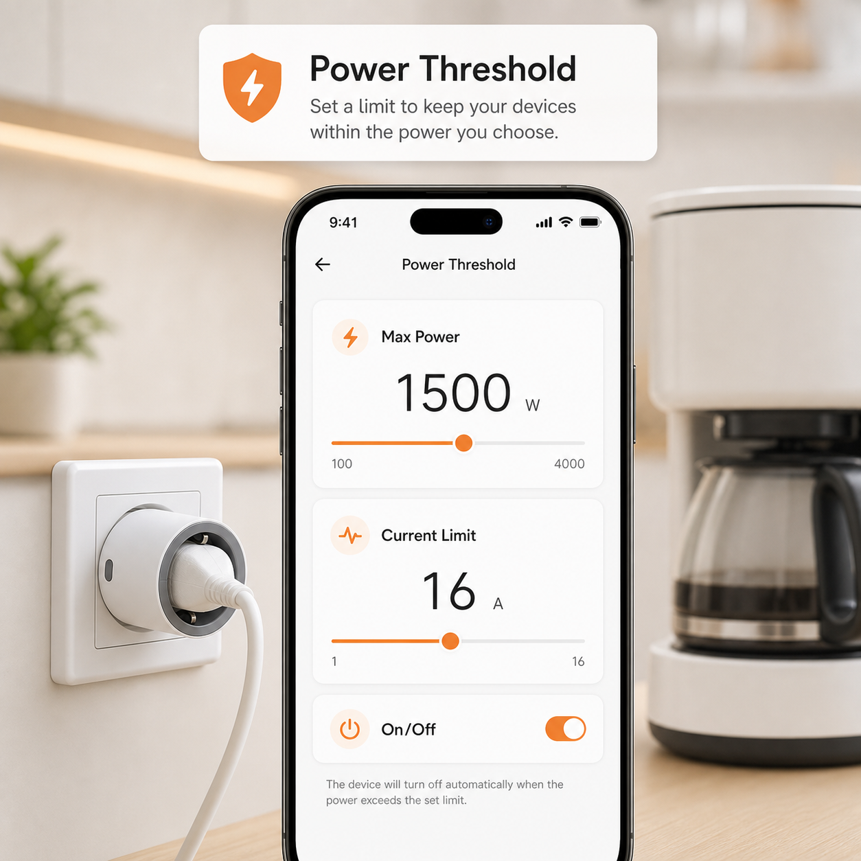 Power threshold settings screen for Type F smart plug