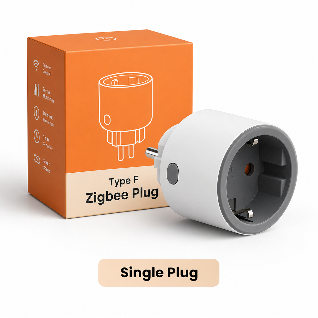 Single Type F Zigbee smart plug with neutral product packaging