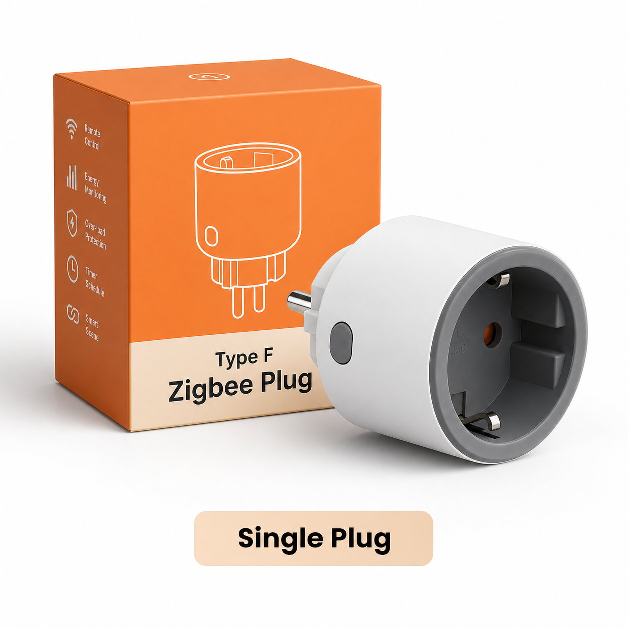 Single Type F Zigbee smart plug with neutral product packaging