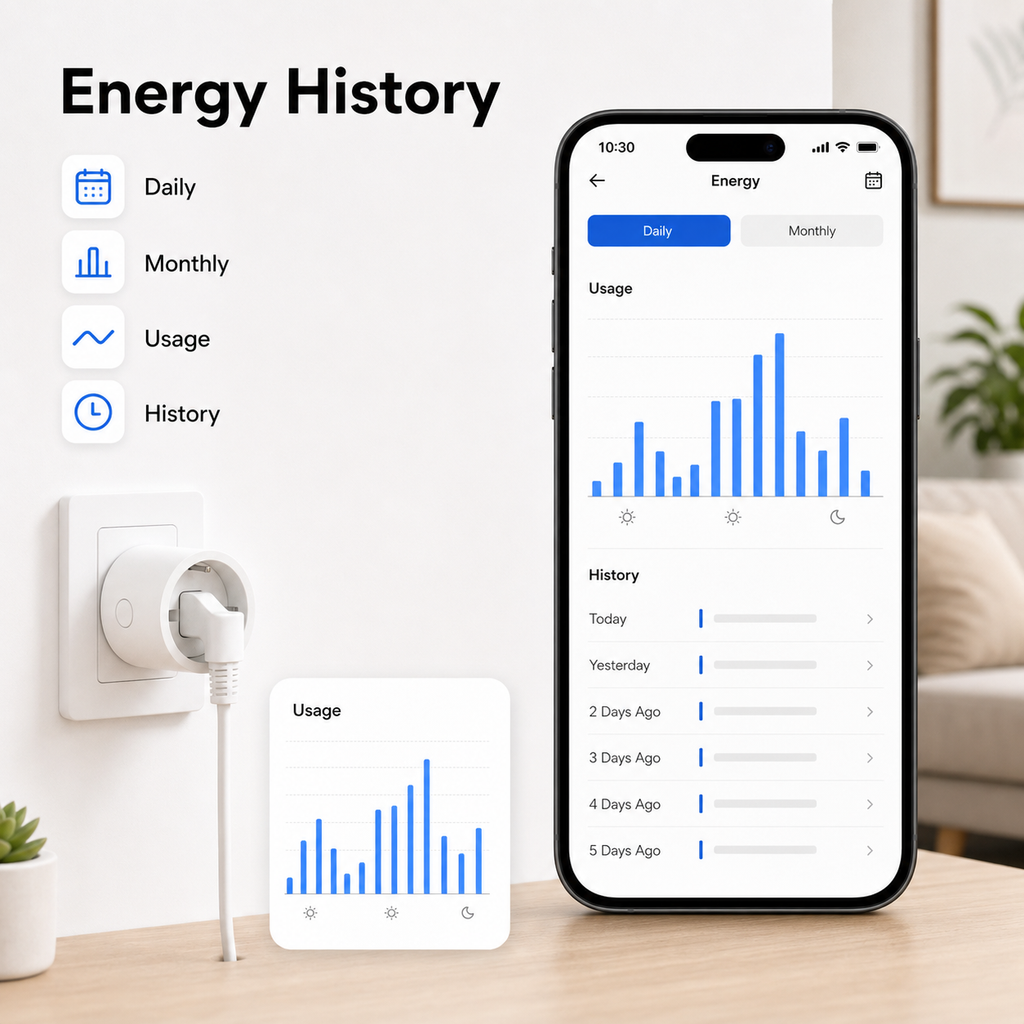 Energy history app report for Zigbee smart plug