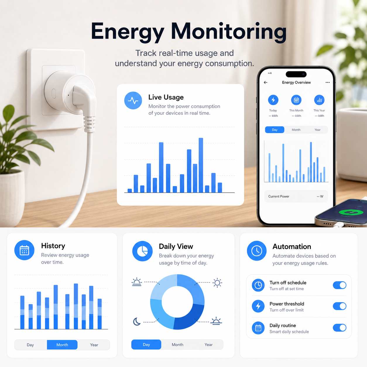 Energy monitoring app mockup for Zigbee smart plug