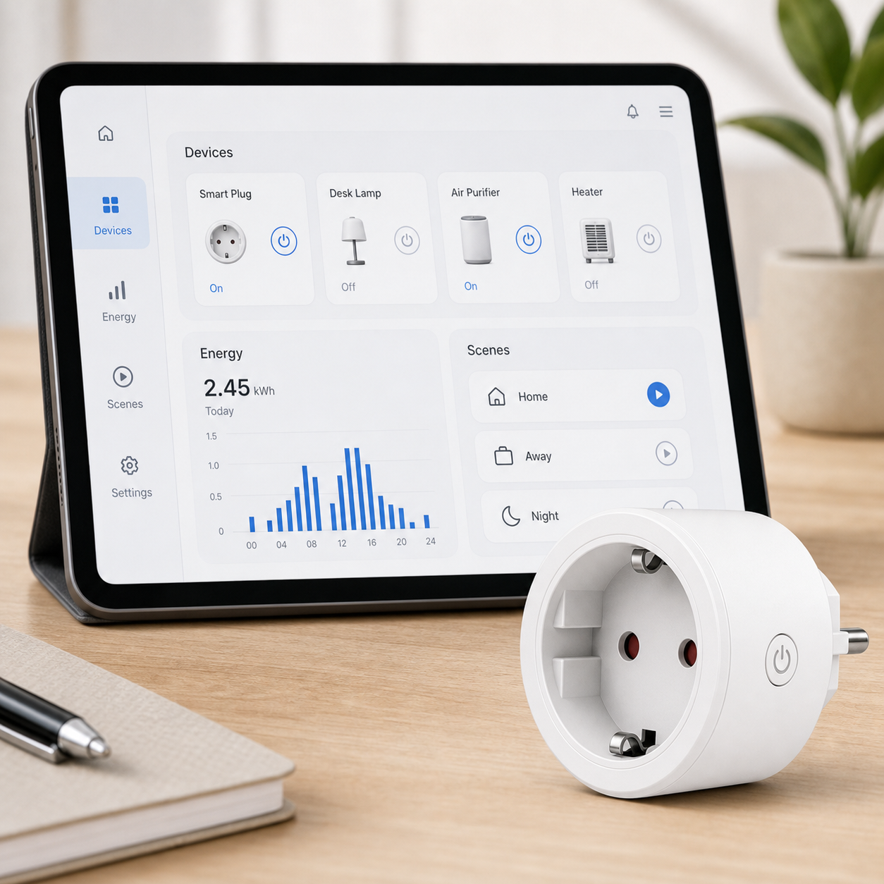 Generic smart home dashboard with WiFi smart plug foreground