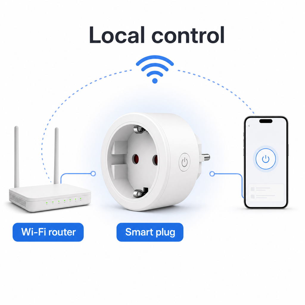 Local WiFi control diagram for smart plug router and phone