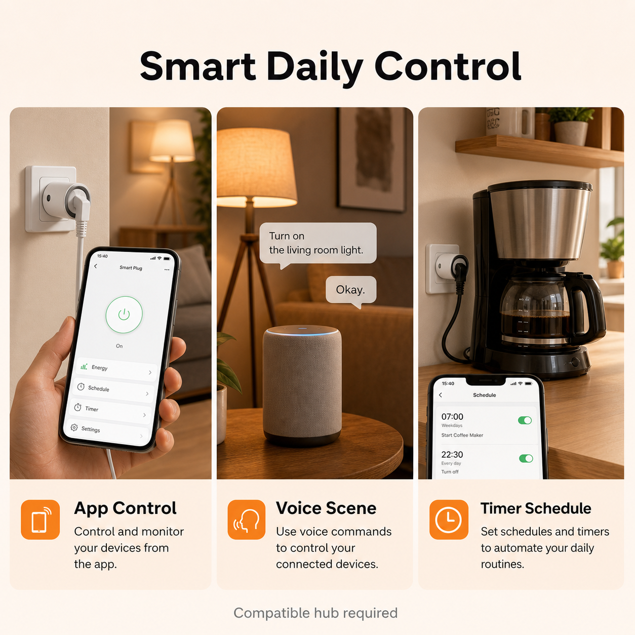 Smart daily control scenes for Zigbee smart plug