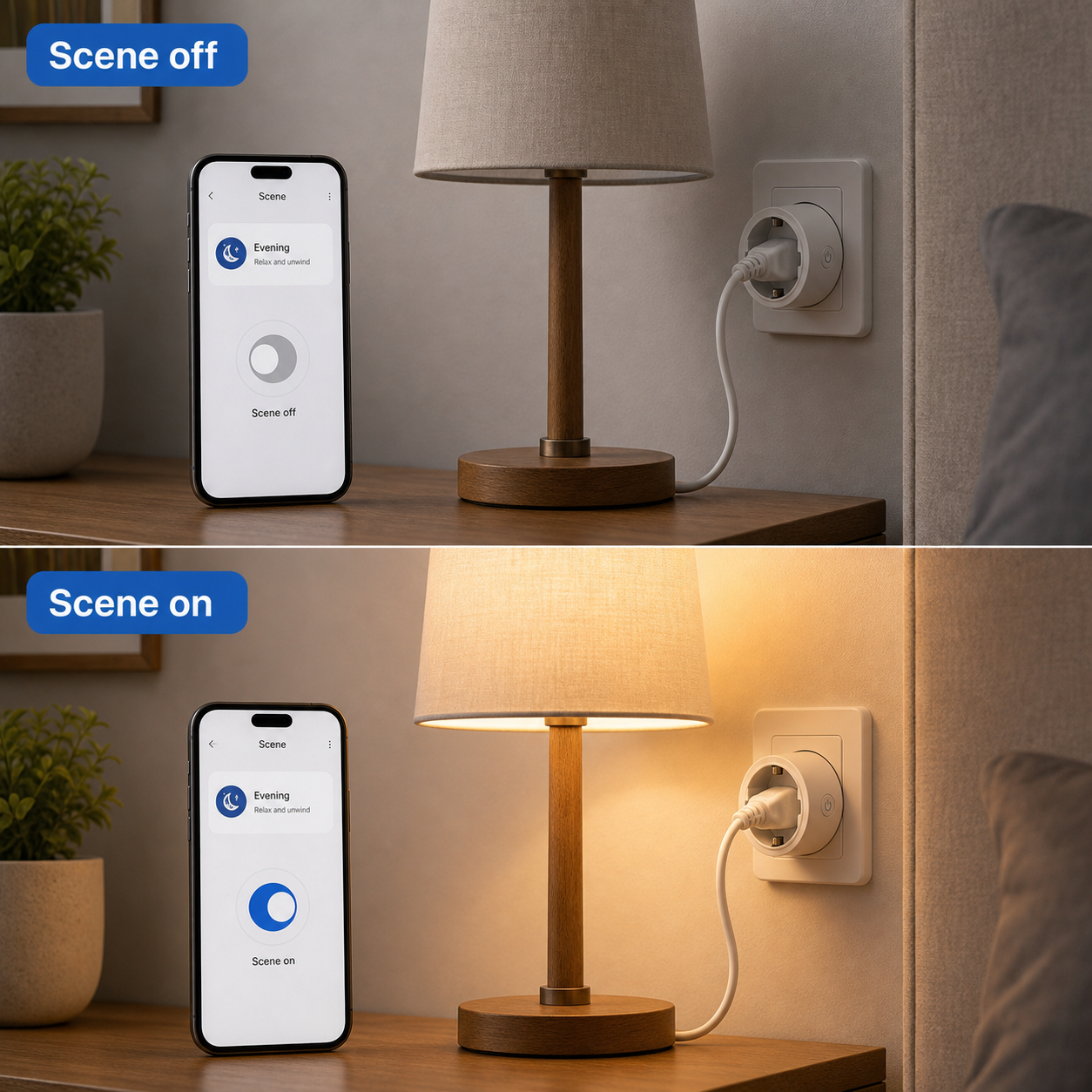 Smart scene lamp on and off control with WiFi smart plug