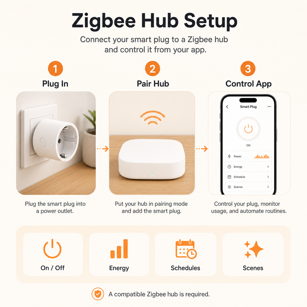 Three-step Zigbee hub setup for smart plug