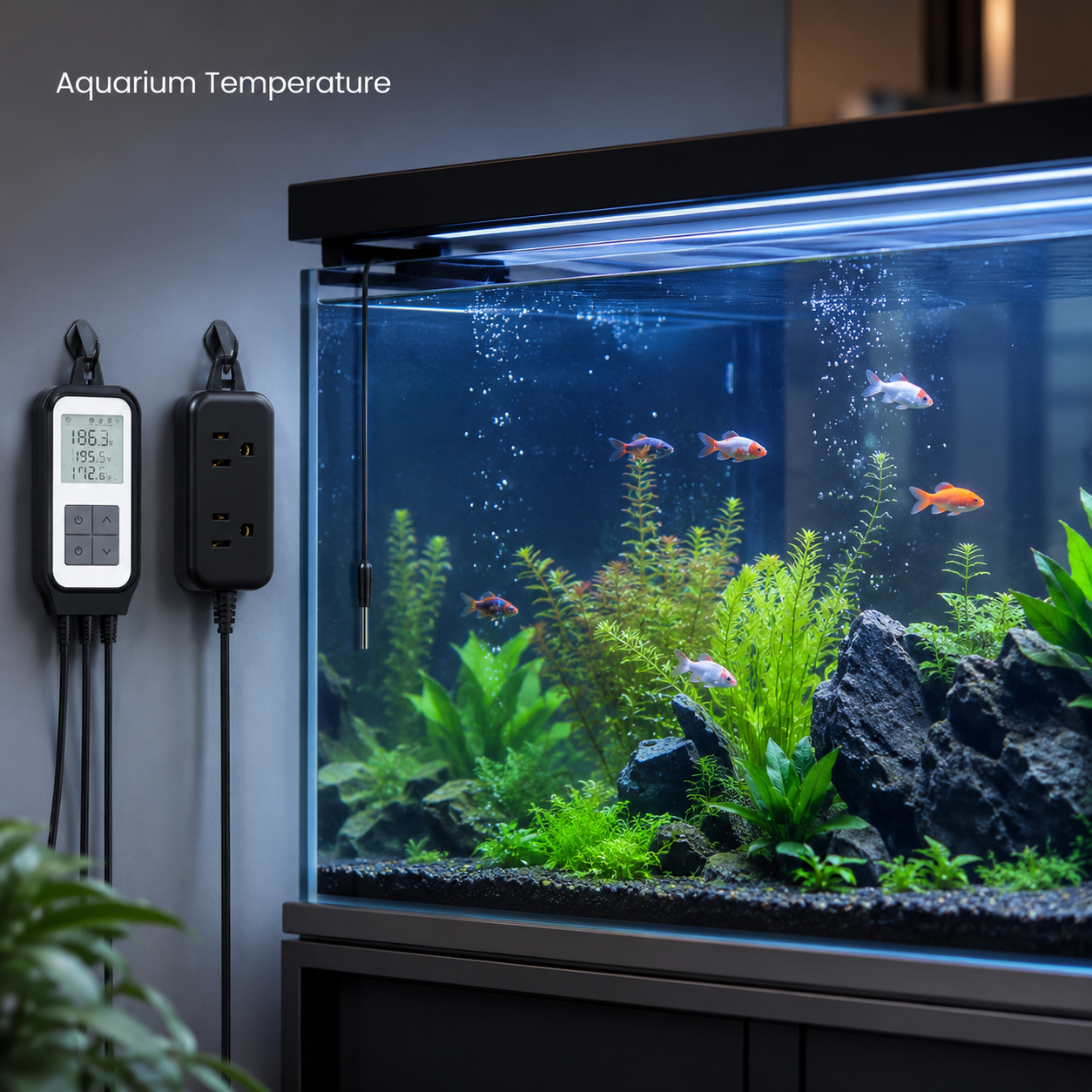 Aquarium lifestyle scene controlled by WiFi thermostat plug