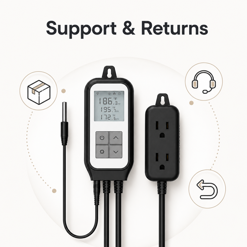 Clean support and returns information visual for thermostat plug order