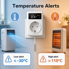 High and low temperature alert infographic for thermostat smart plug