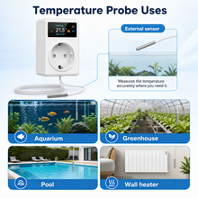 External temperature probe use cases for aquarium greenhouse pool and wall heater