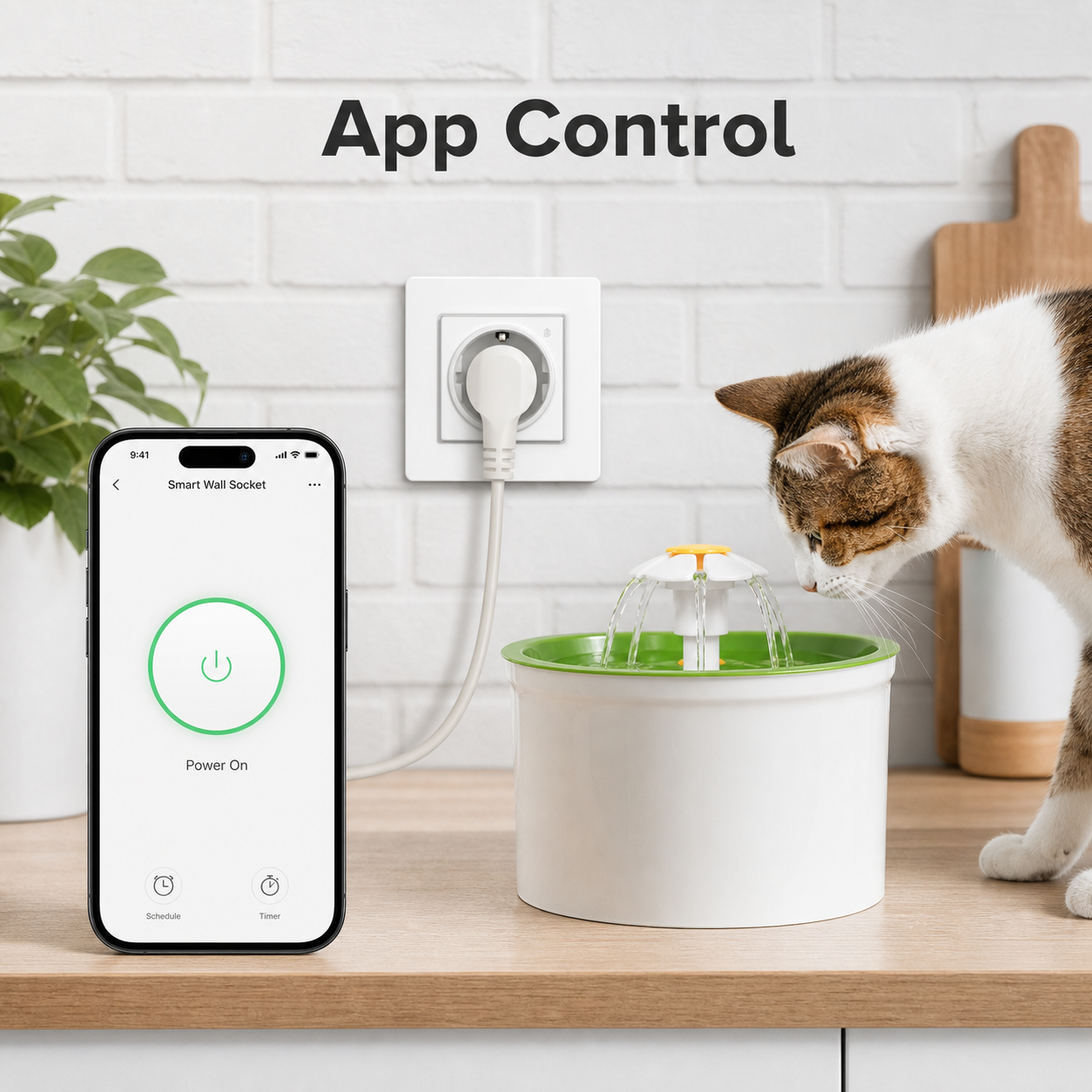 App control view for EU Zigbee wall socket powering a pet fountain