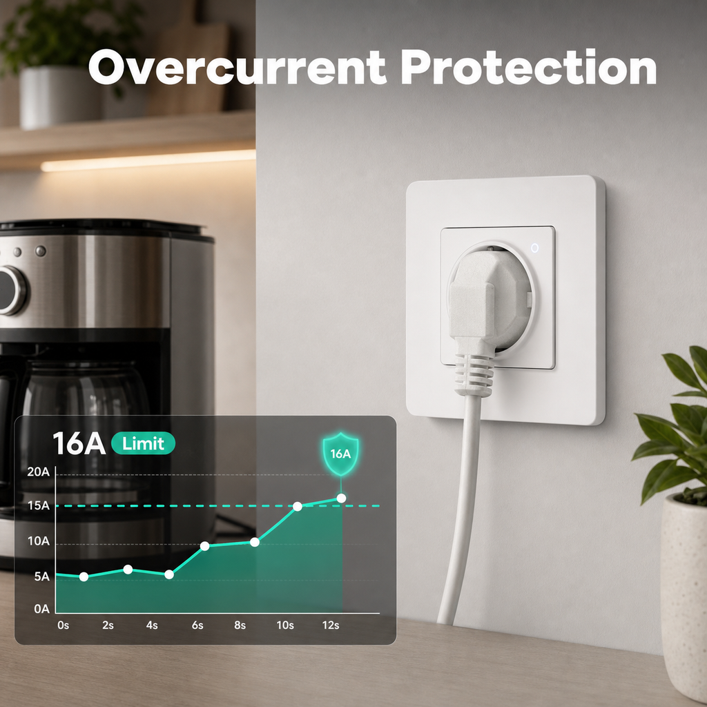 Overcurrent protection chart for EU Zigbee wall socket with 16A limit