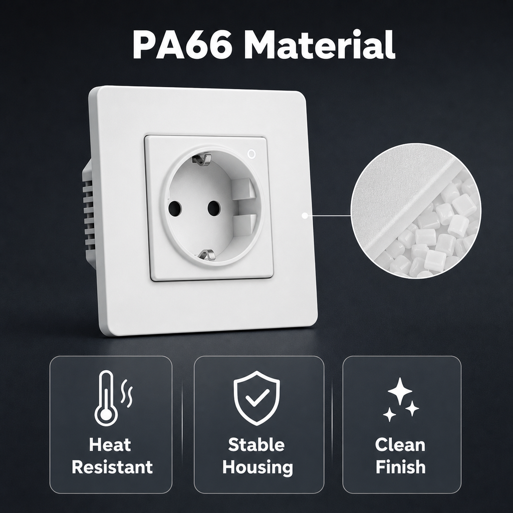 PA66 material feature image for EU Zigbee wall socket