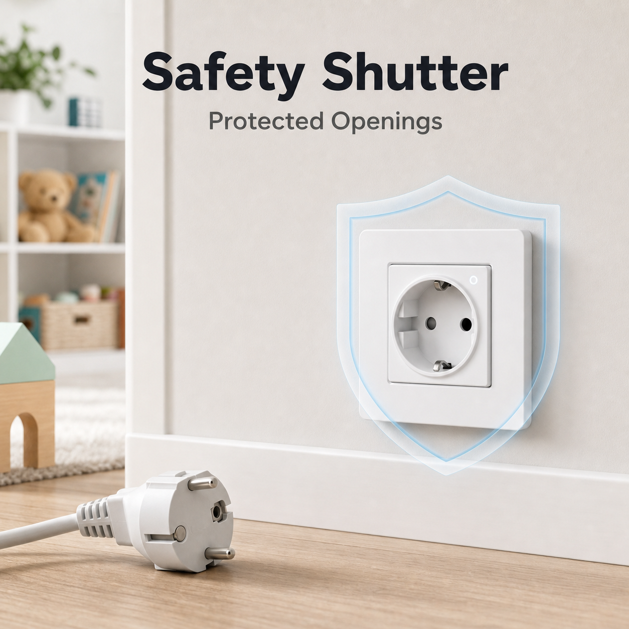Protected openings safety shutter image for EU wall socket