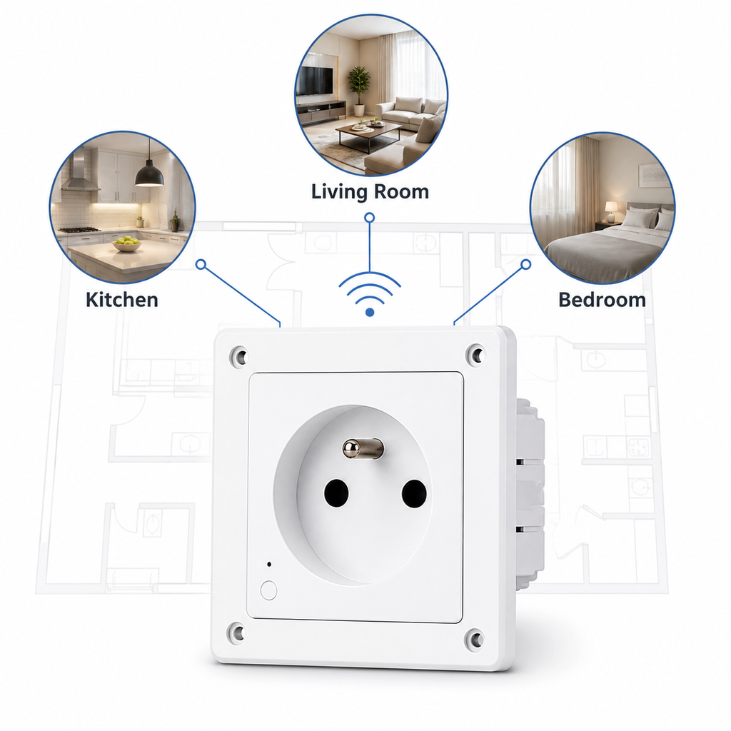 Contrôle multi-pièces avec prise murale connectée Type E