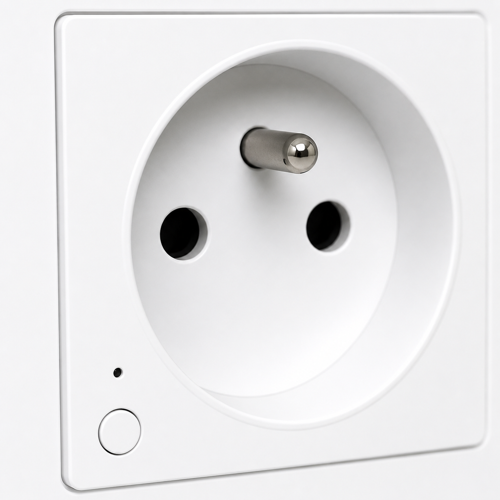 Détail de la face de la prise murale Type E avec bouton