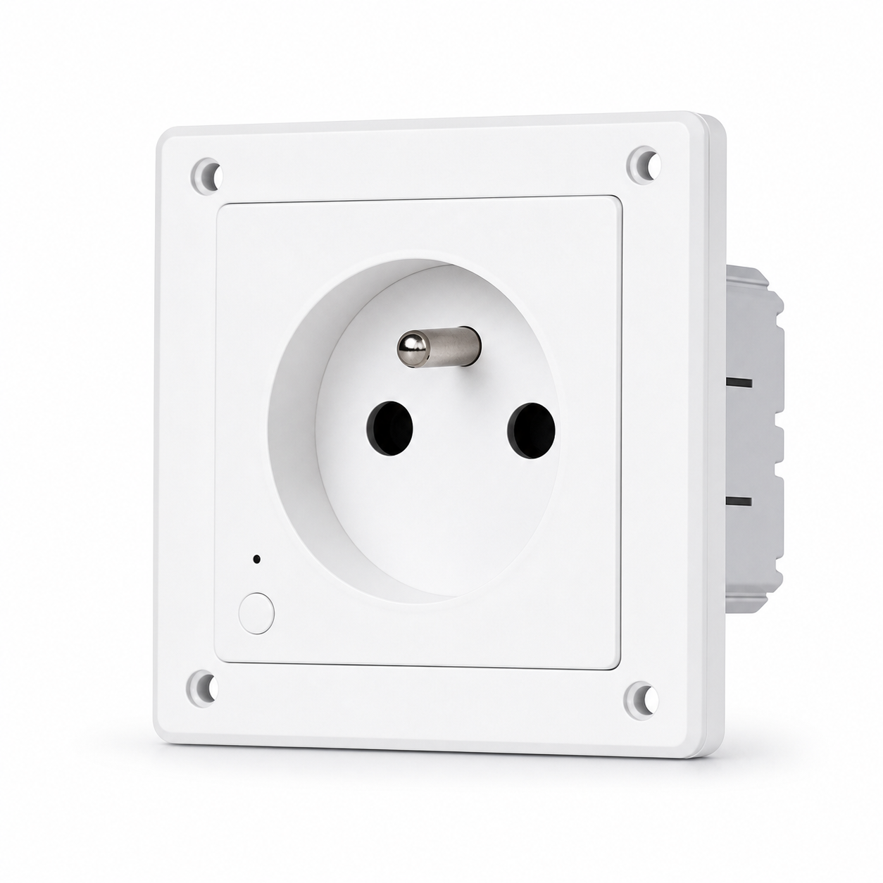 Prise murale Wi-Fi Matter Type E NéoPlug Wall Matter Pro en vue angle sur fond blanc