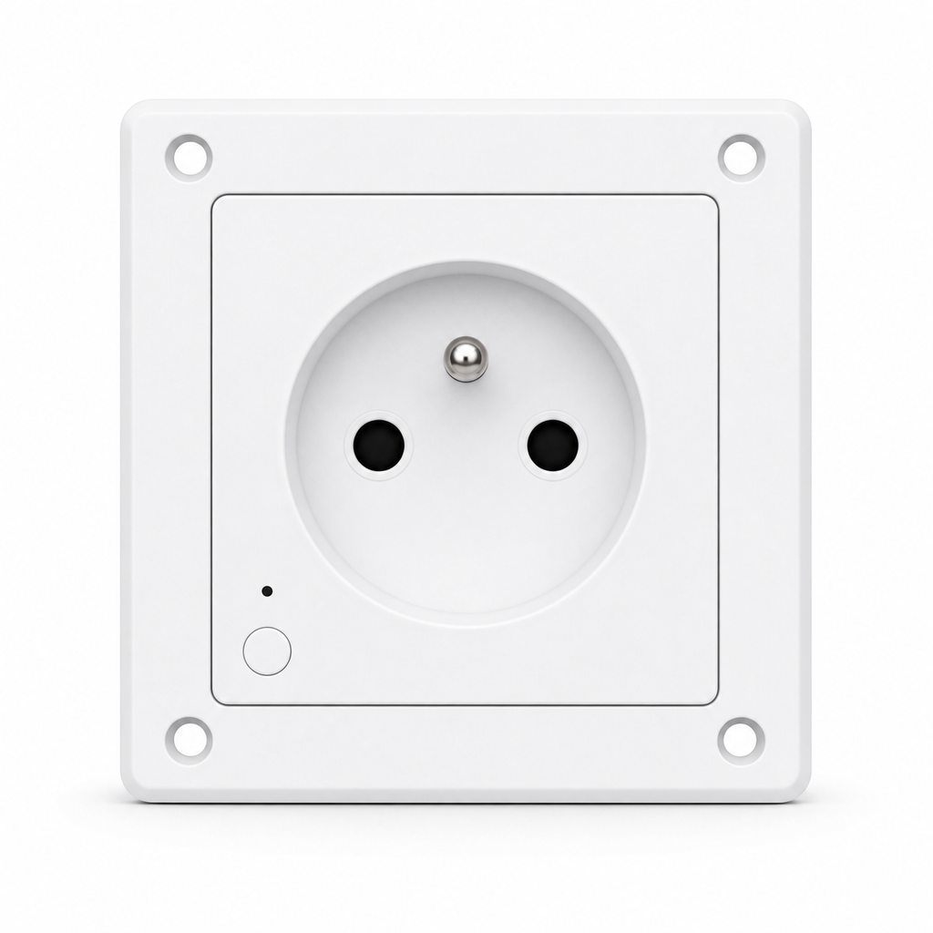 Prise murale Wi-Fi Matter Type E NéoPlug Wall Matter Pro vue frontale sur fond blanc