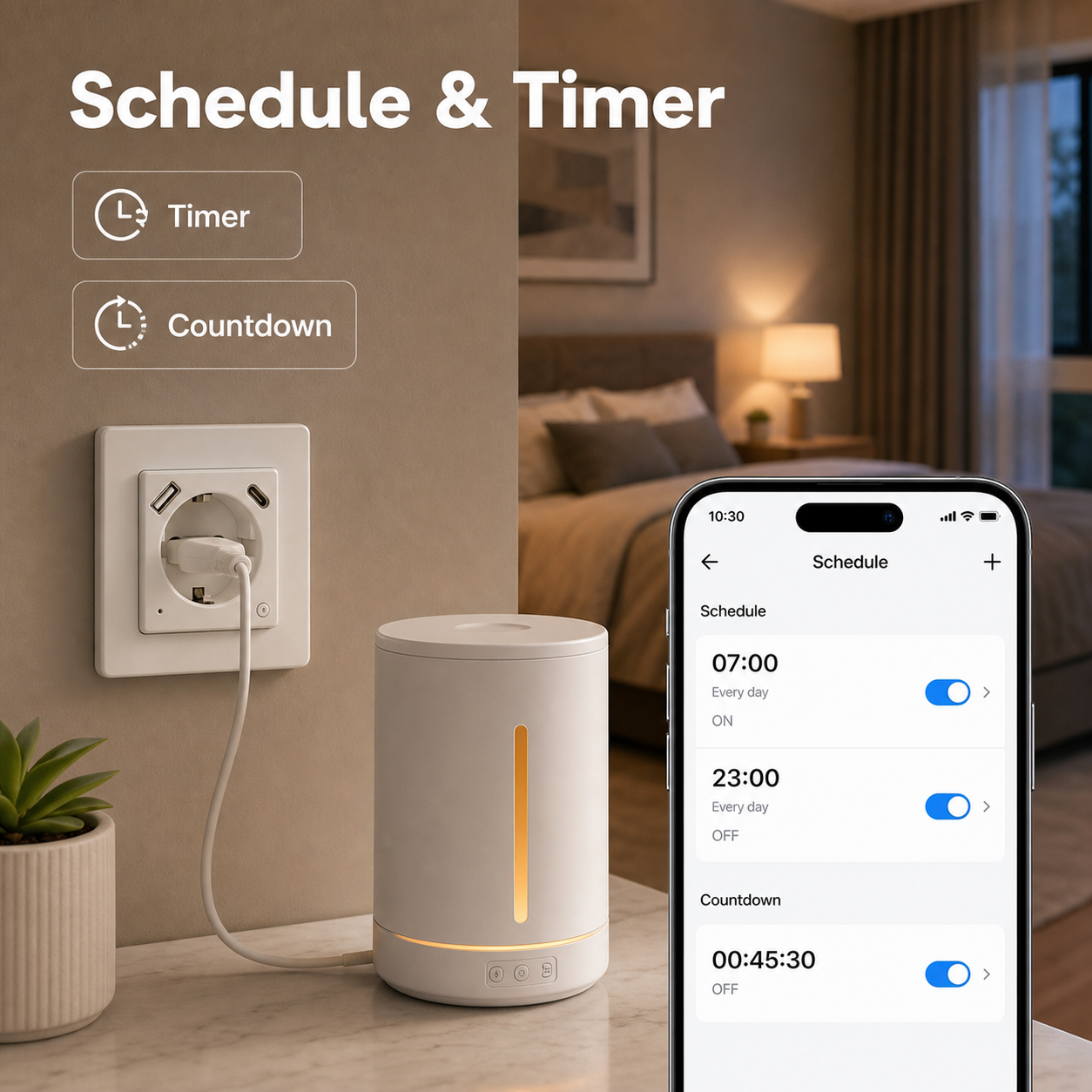 Schedule and timer control for WiFi wall socket