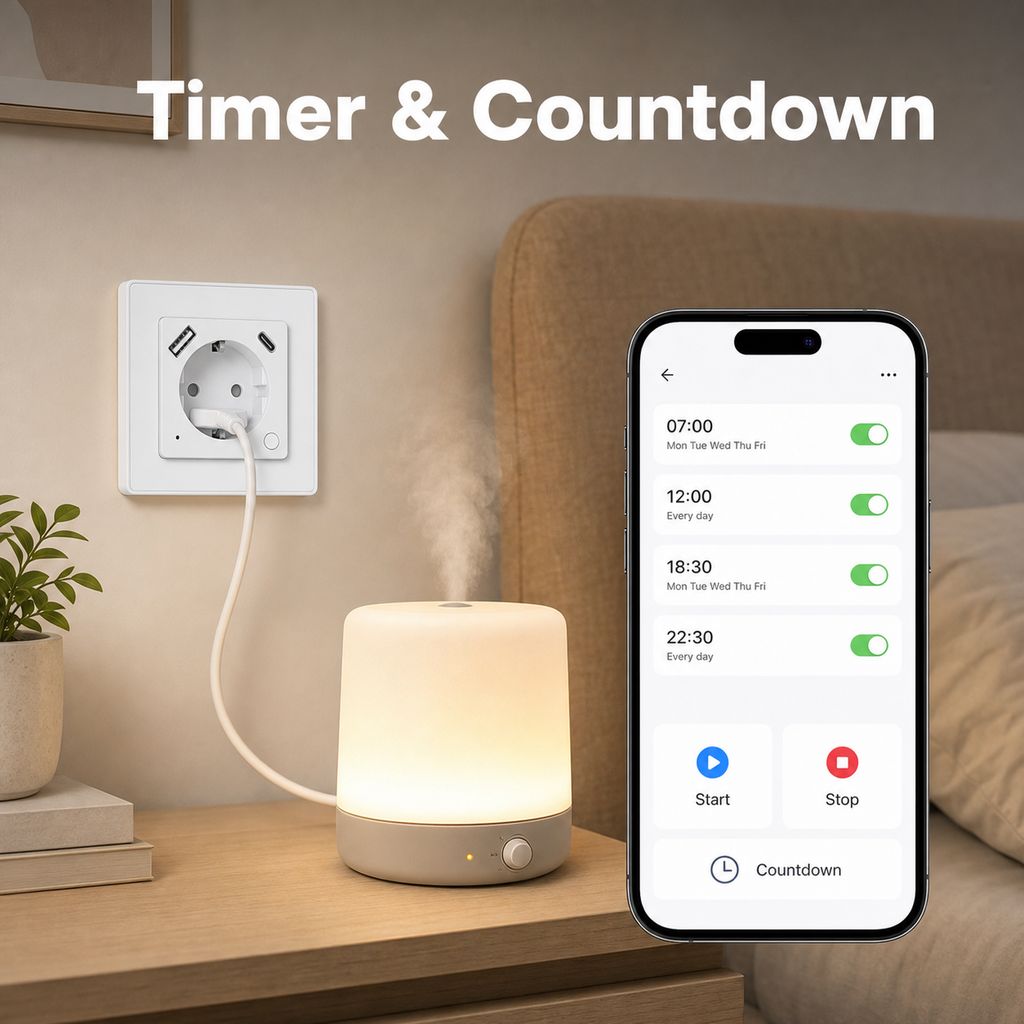 Timer and countdown feature for WiFi wall socket