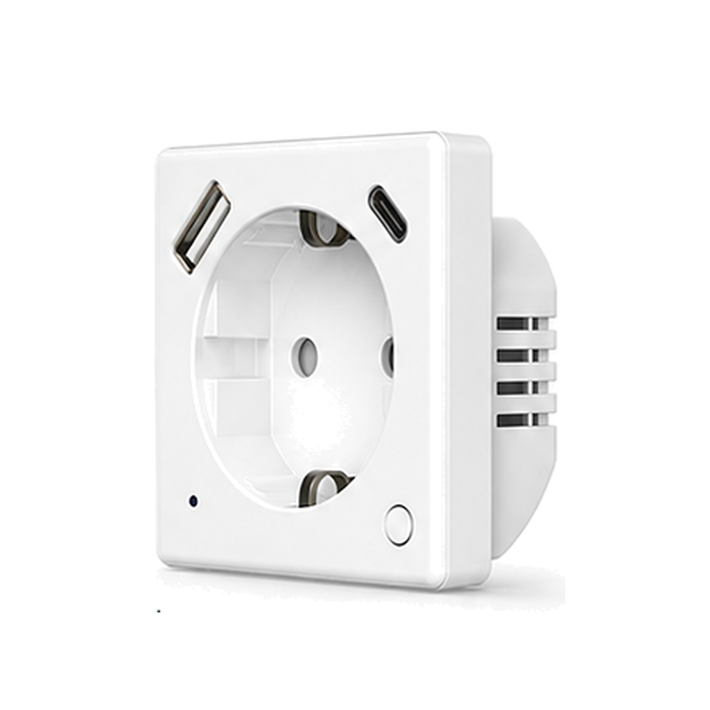 Prise murale Wi-Fi NéoPlug vue en angle sur fond blanc