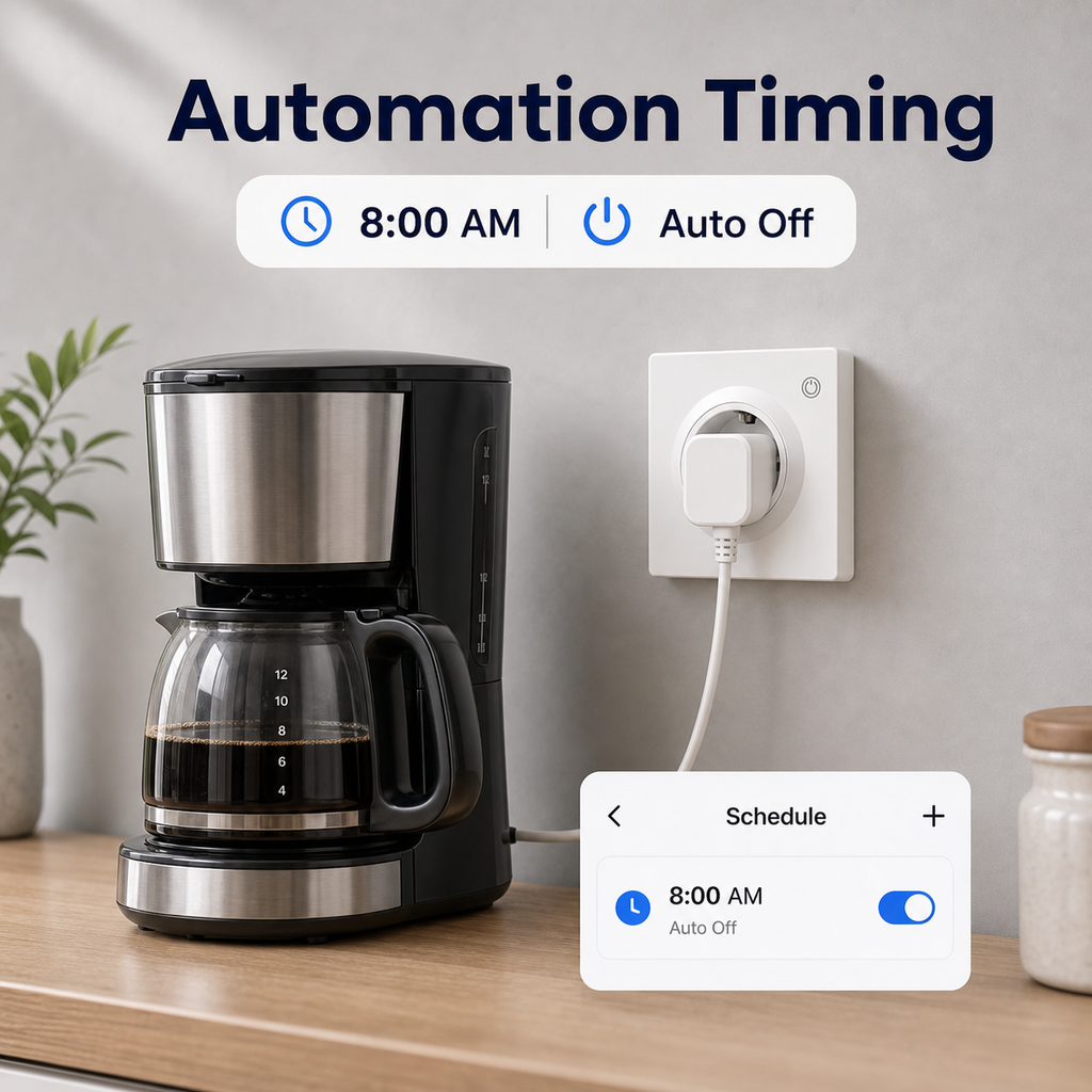 Programmation horaire d'une cafetière avec prise murale Wi-Fi Type F