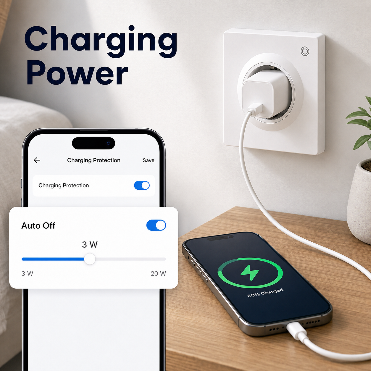 Réglage du seuil de puissance de charge pour prise murale connectée Type F